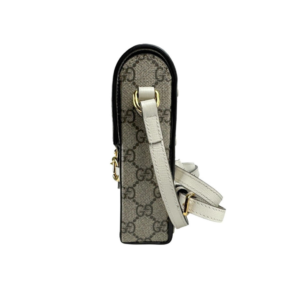 Gucci Bag Supreme Canvas White Brown Horsebit Shoulder GG White Brown